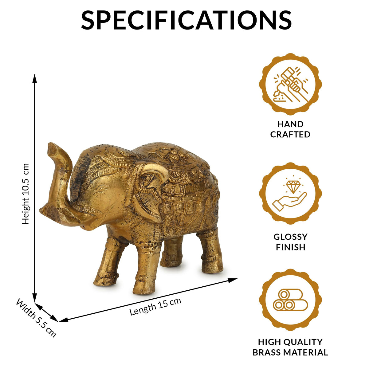 Nams Intenational Indian Handicraft Brass Elephant Showpiece Figurine Home Office Table Decorative Statue (Size: 15 x 10.5 x 5.5 cm)