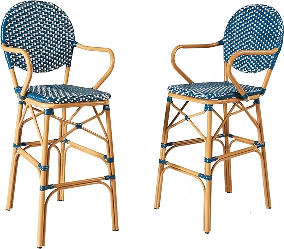 Outdoor Bar Stools Set of 2 30 Inch Bar Height Rattan Patio Barstools with Back