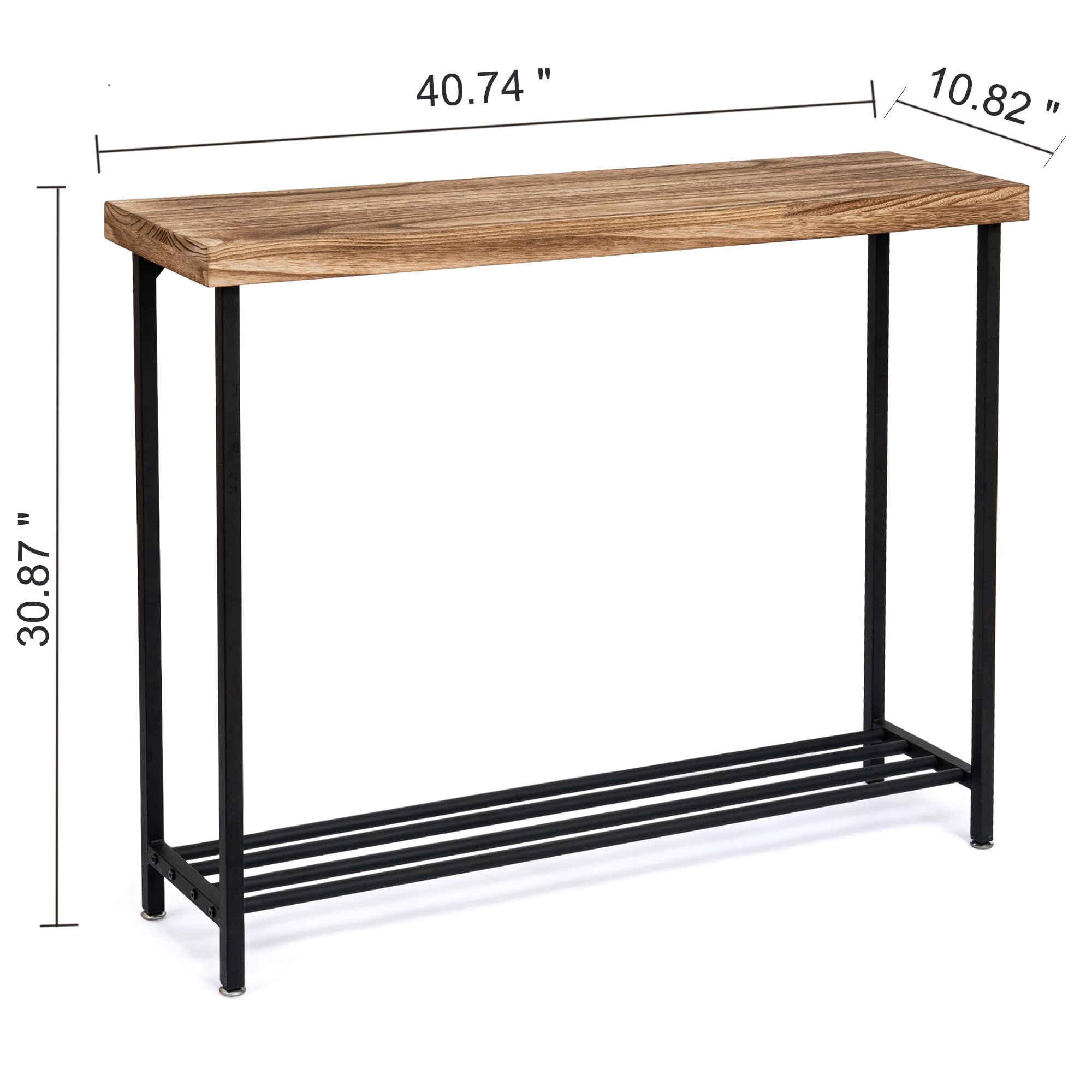 Industrial Solid Wood Console Table, 2 Tier Entryway Table with Storage Shelves