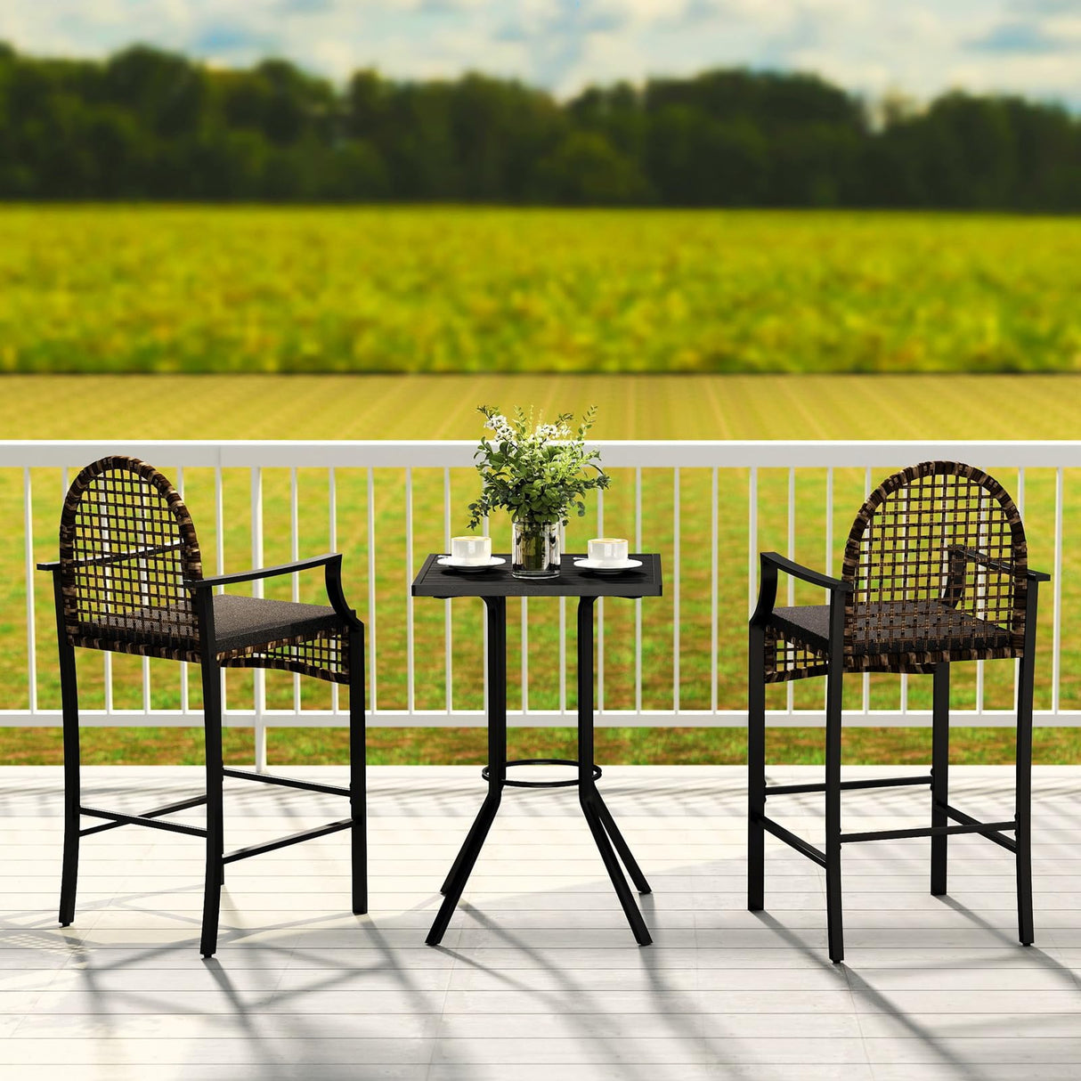 Outdoor High Stool Bistro Set with 2 Bar Chairs, 3 Piece Patio Bar Table Sets