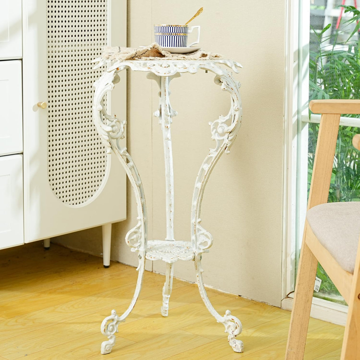 Antique Victorian Cast Iron Plant Stand – 2 Tier Ornate Side Table