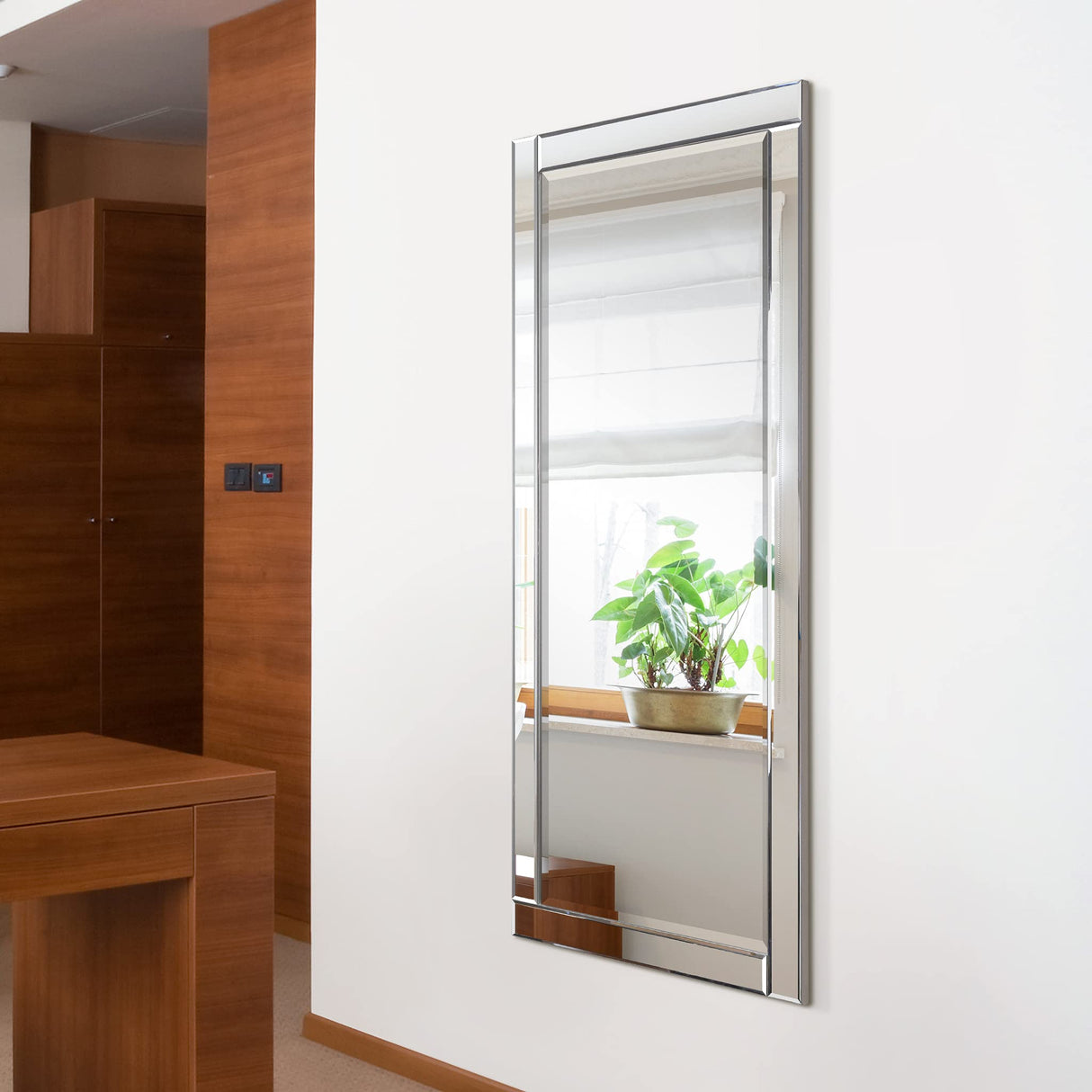 Modern Rectangle Wall Mirror for Vanity & Bathroom Solid Wood Frame