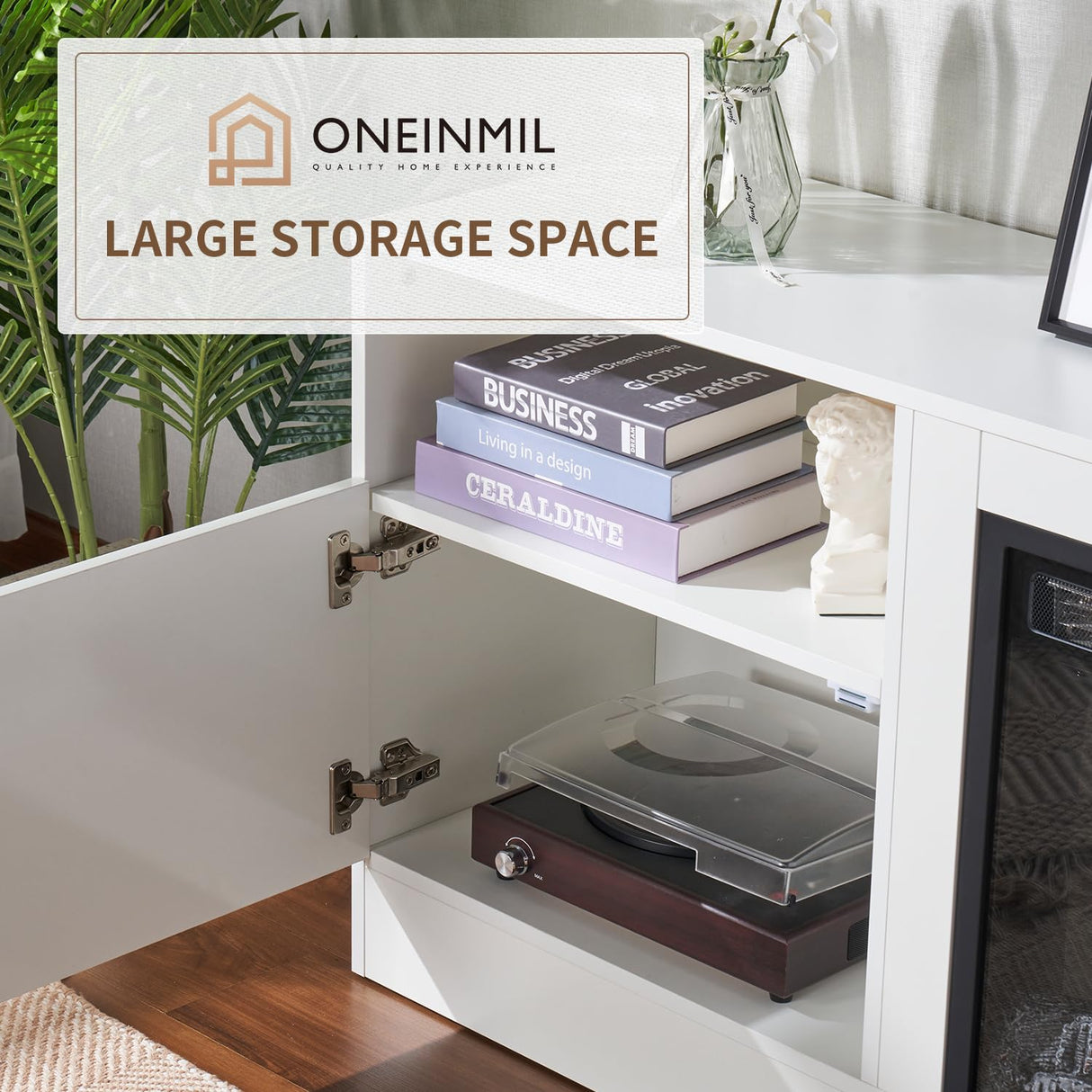 Fireplace TV Stand with 18" Electric Fireplace, LED Light Entertainment Center