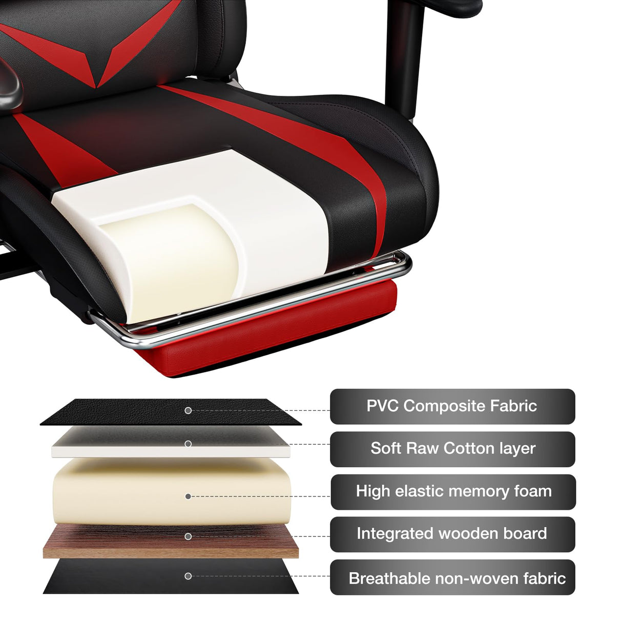 Gaming Chair with Bluetooth Speakers, LED Lights & Massage - Reclining with Footrest