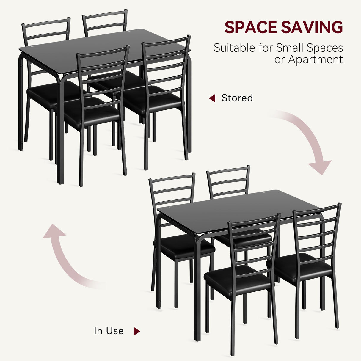Glass Dining Table Set for 4, Kitchen Table and Chairs