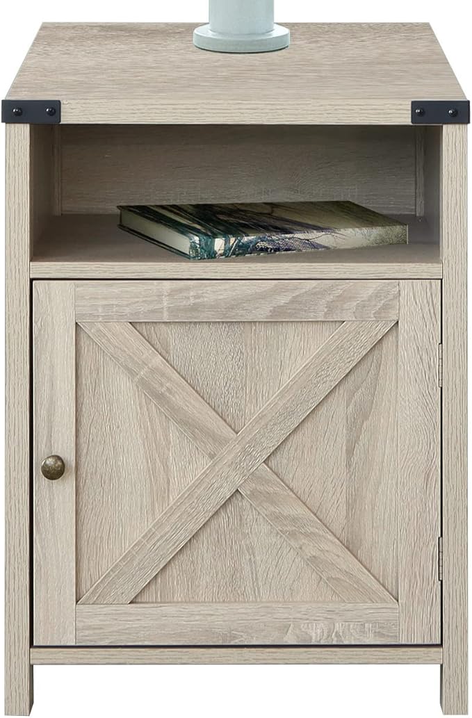 Nightstand, Farmhouse Bedside Table with Cabinet