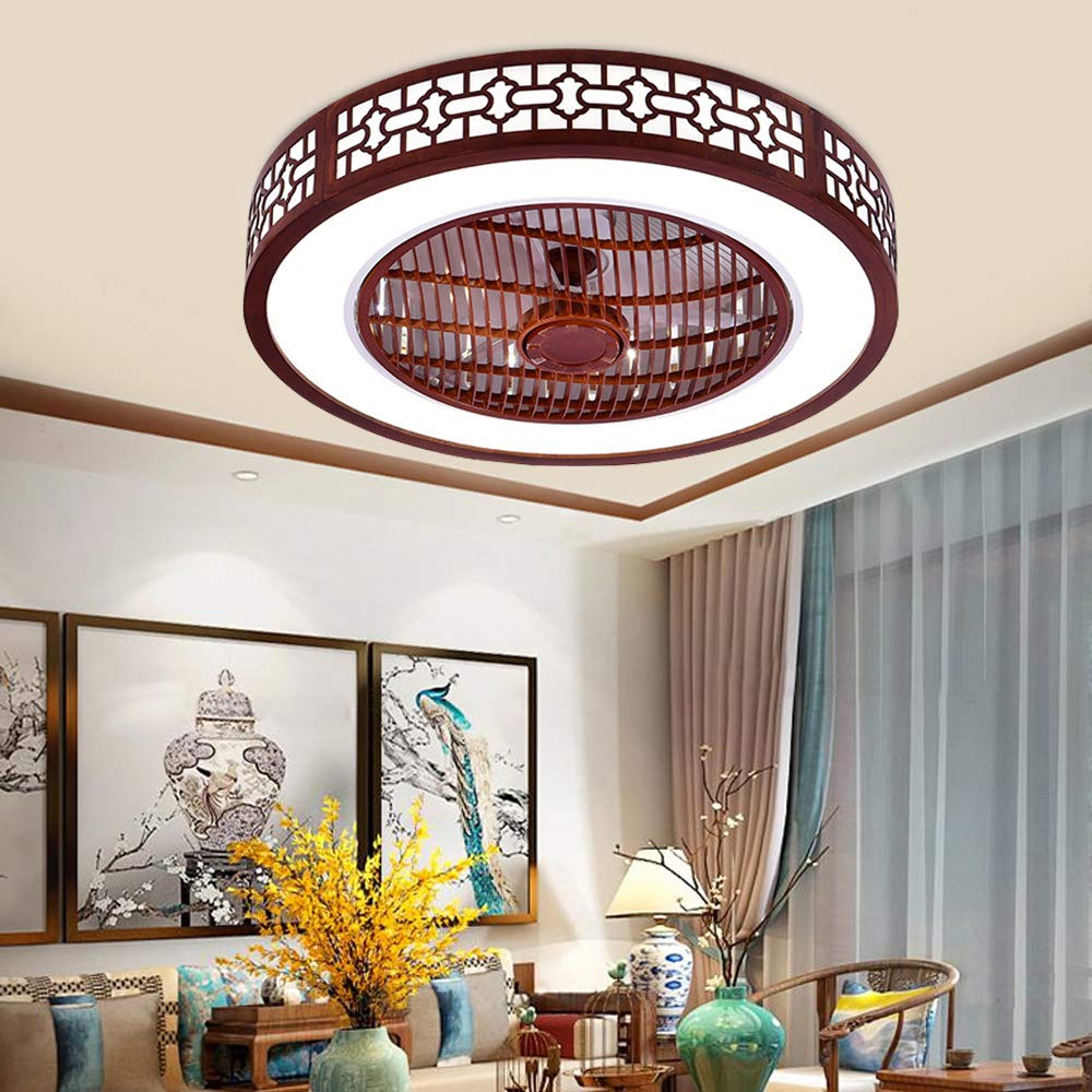 YIYIBYUS 22 Inch Ceiling Fan Lights with Controller Control,Chinese Style Invisible Circle Semi Flush Mount Chandelier Fan for Indoor Kitchen Bathroom Dining Room Garage Hallway Sunroom,Art Dcoration