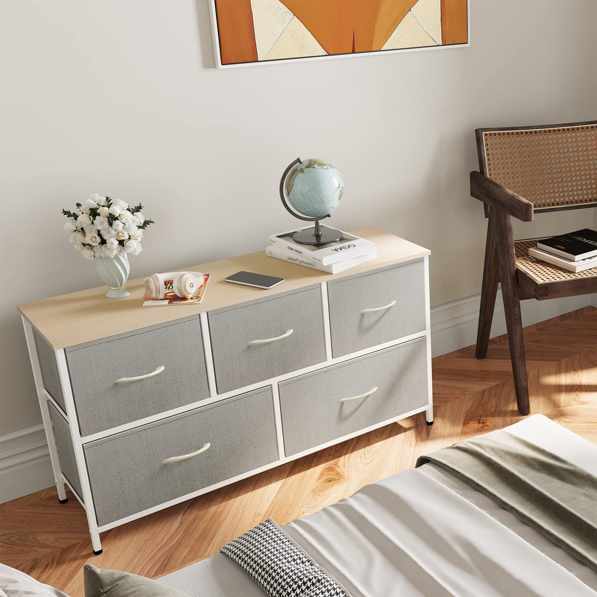 5 Drawer Dresser, Bedroom TV Stand with Storage Cabinet