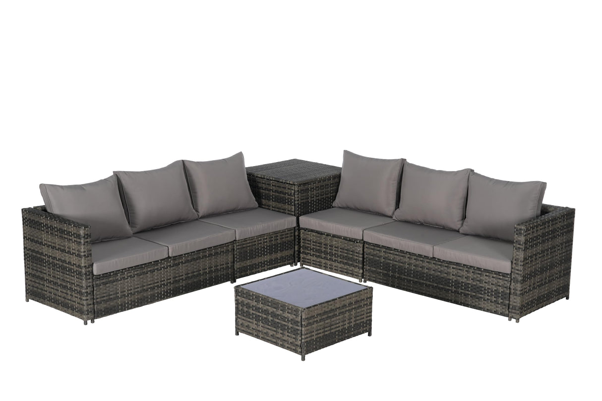 6 Pieces Outdoor Patio Furniture PE Rattan Wicker L Shaped Conversation Modular