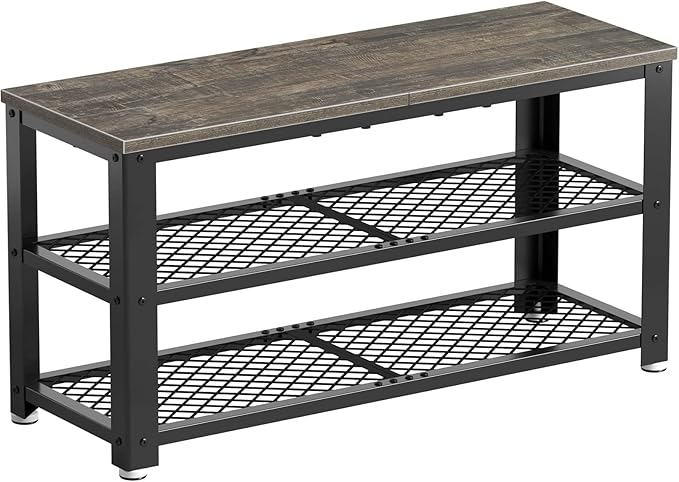 Shoe Bench, 3-Tier Shoe Rack, 39.4” Storage Entry Bench