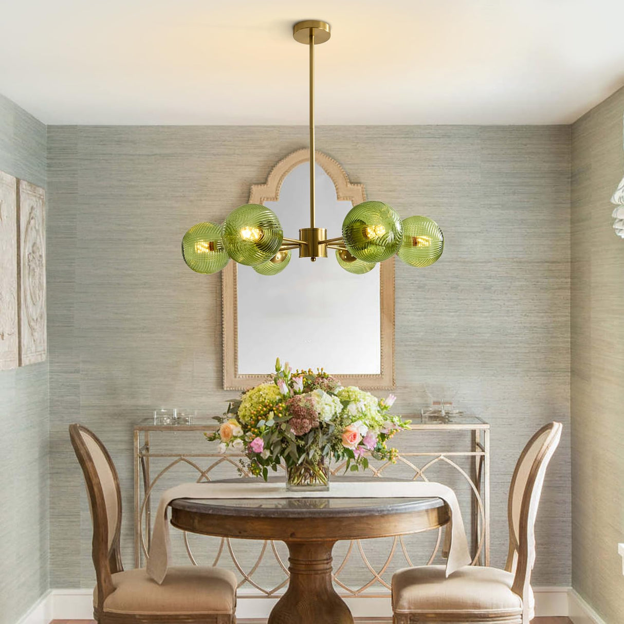 Glass Ball Pendant Light Mid Century Modern Gold 6-Lights Globe Sputnik Chandelier