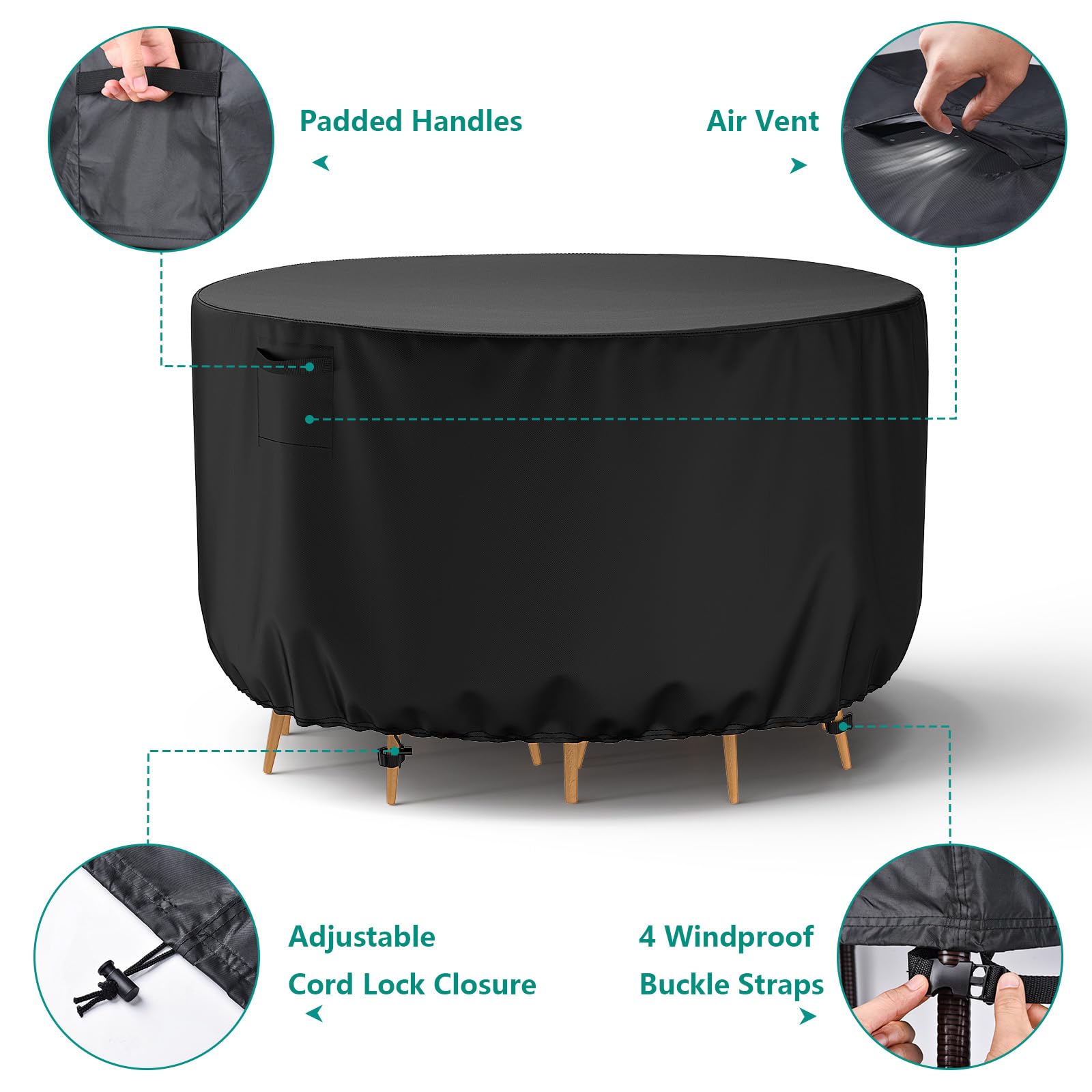 Round Outdoor Table Cover, 600D Heavy-Duty Waterproof Patio Furniture Covers