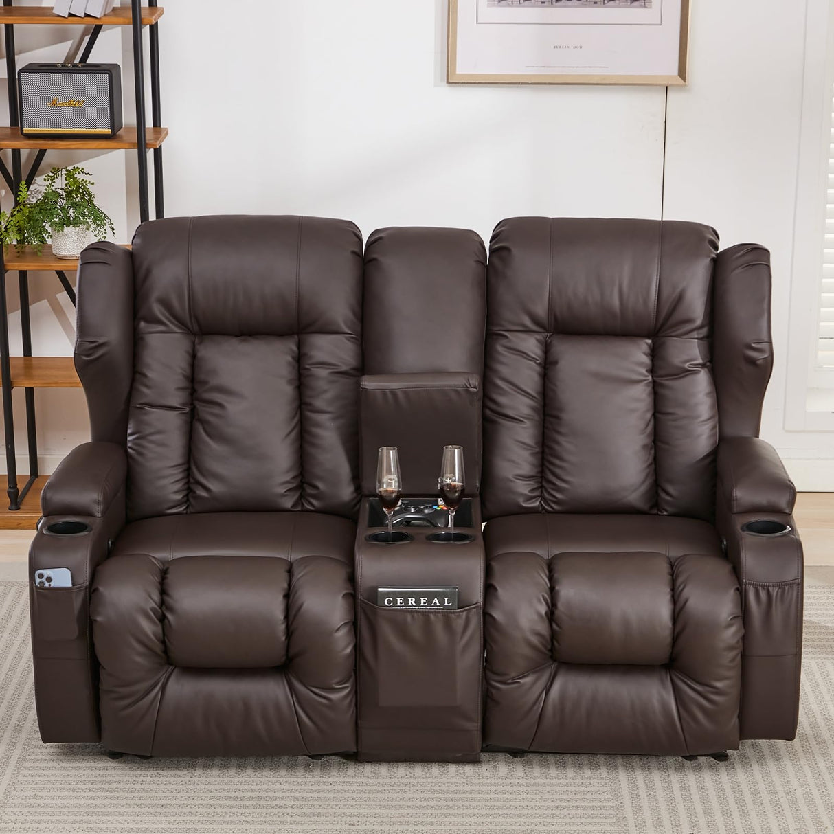 65.5" RV Loveseat Recliner Double Recliner RV Sofa & Console | Wall Hugger