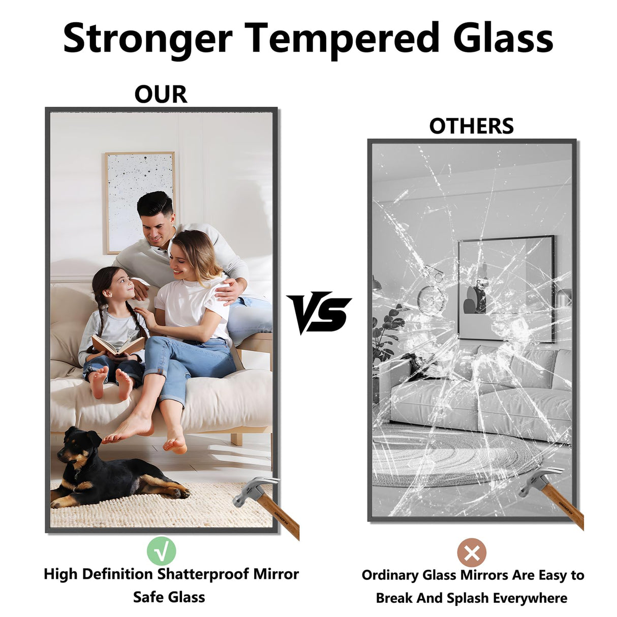 30x55 Matte Black Rectangle Bathroom Mirror