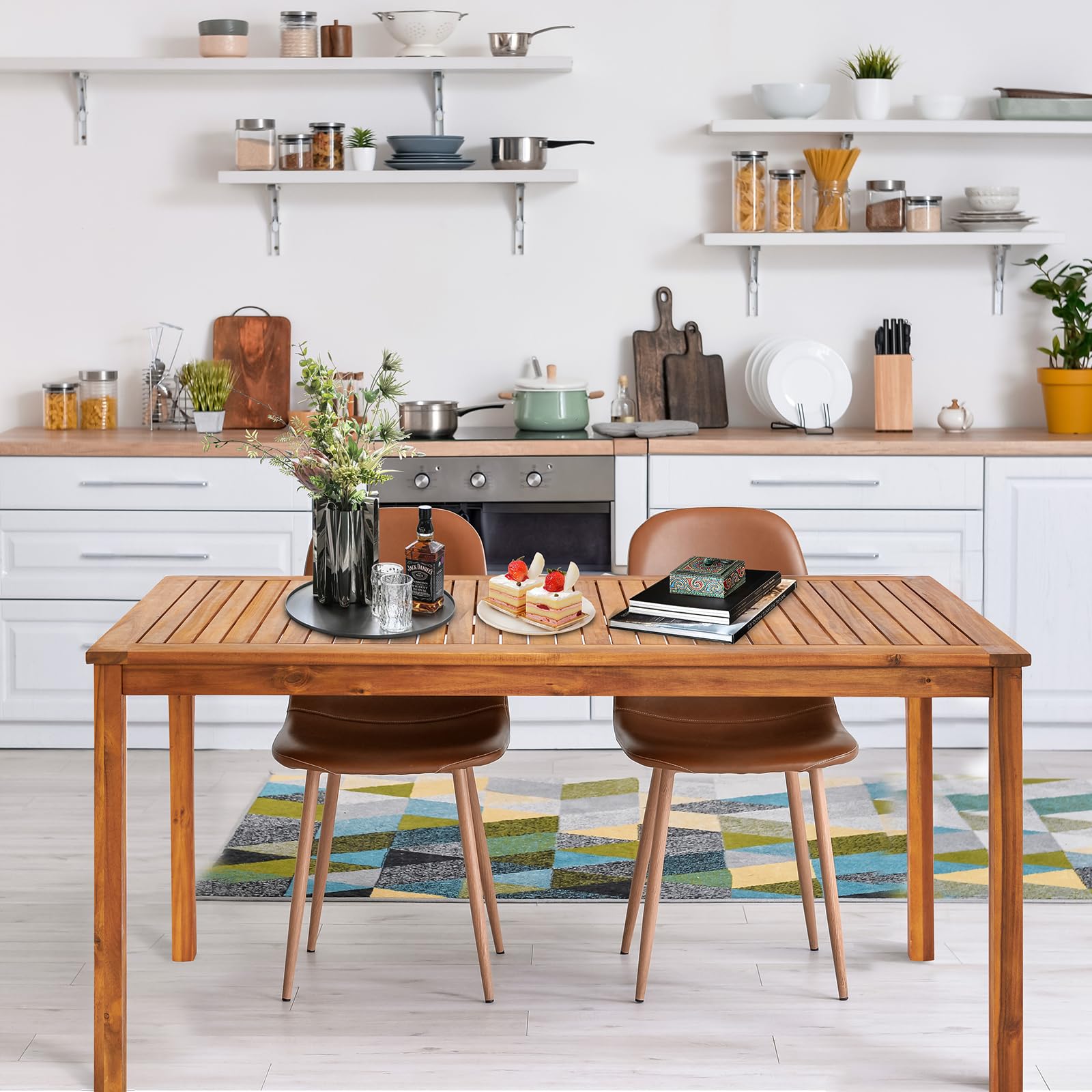 57" Acacia Wood Outdoor Dining Table with Umbrella Hole