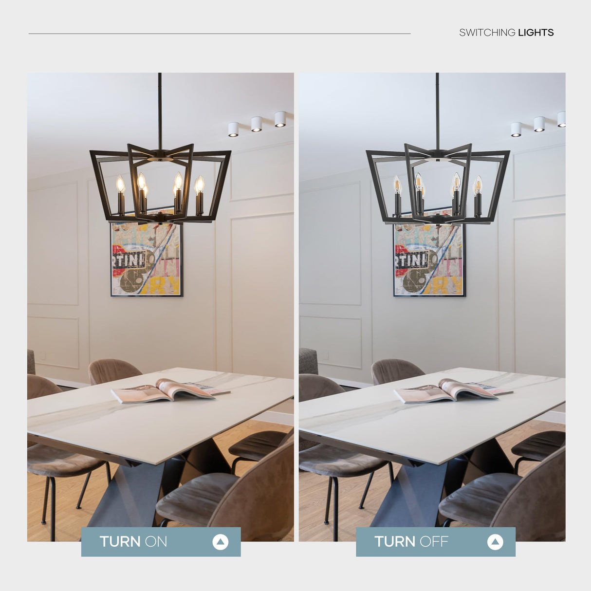 8-Light Black Metal Chandelier for Dining Room, Modern Farmhouse Geometric Industrial