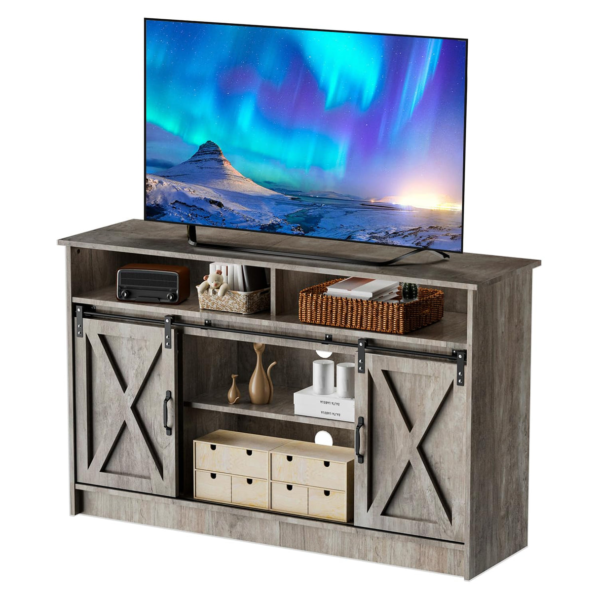 Farmhouse TV Stand for 65 Inch TV, TV Table and TV Console, TV Stands with Adjustable