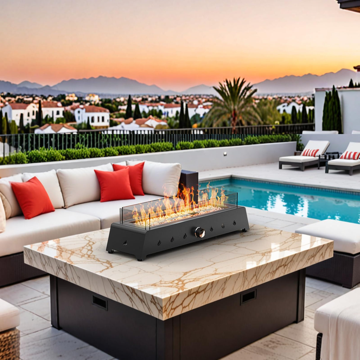 28'' Tabletop Fire Pit Table, 40,000 BTU Propane Fire Pit with Bottom Air Intake