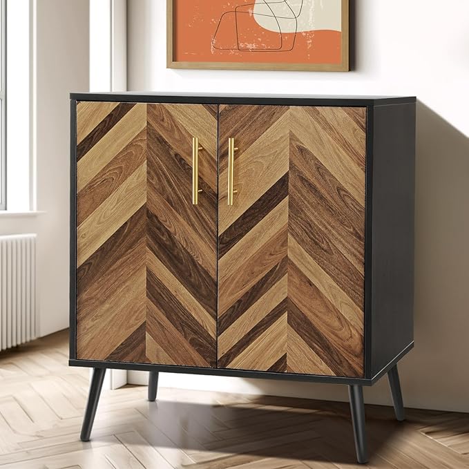 Sideboard Buffet Cabinet with Storage - 3 Doors Black Storage Cabinet with Drawers