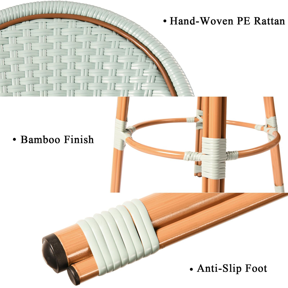 Outdoor Bar Stools Set of 2 30 Inch Bar Height Rattan Patio Barstools with Back