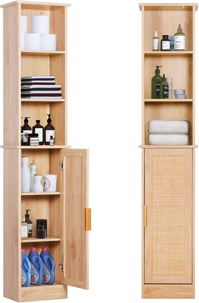 65'' Tall Bathroom Storage Cabinet Organizer Wood Slim Floor Freestanding