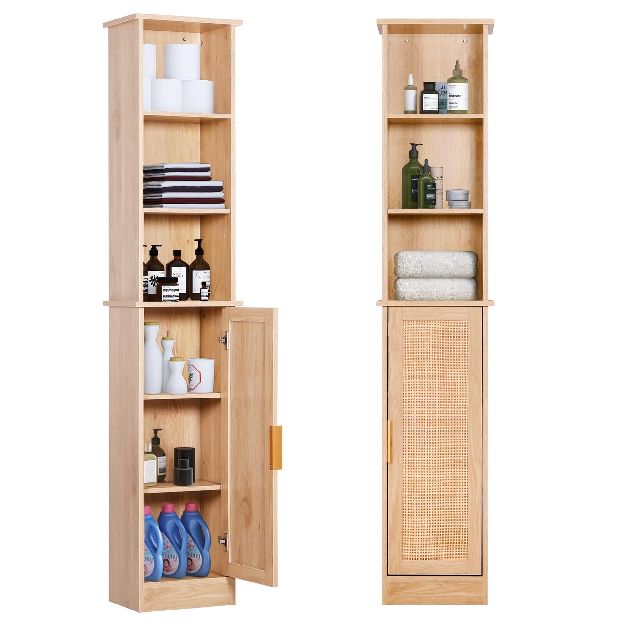 65'' Tall Bathroom Storage Cabinet Organizer Wood Slim Floor Freestanding