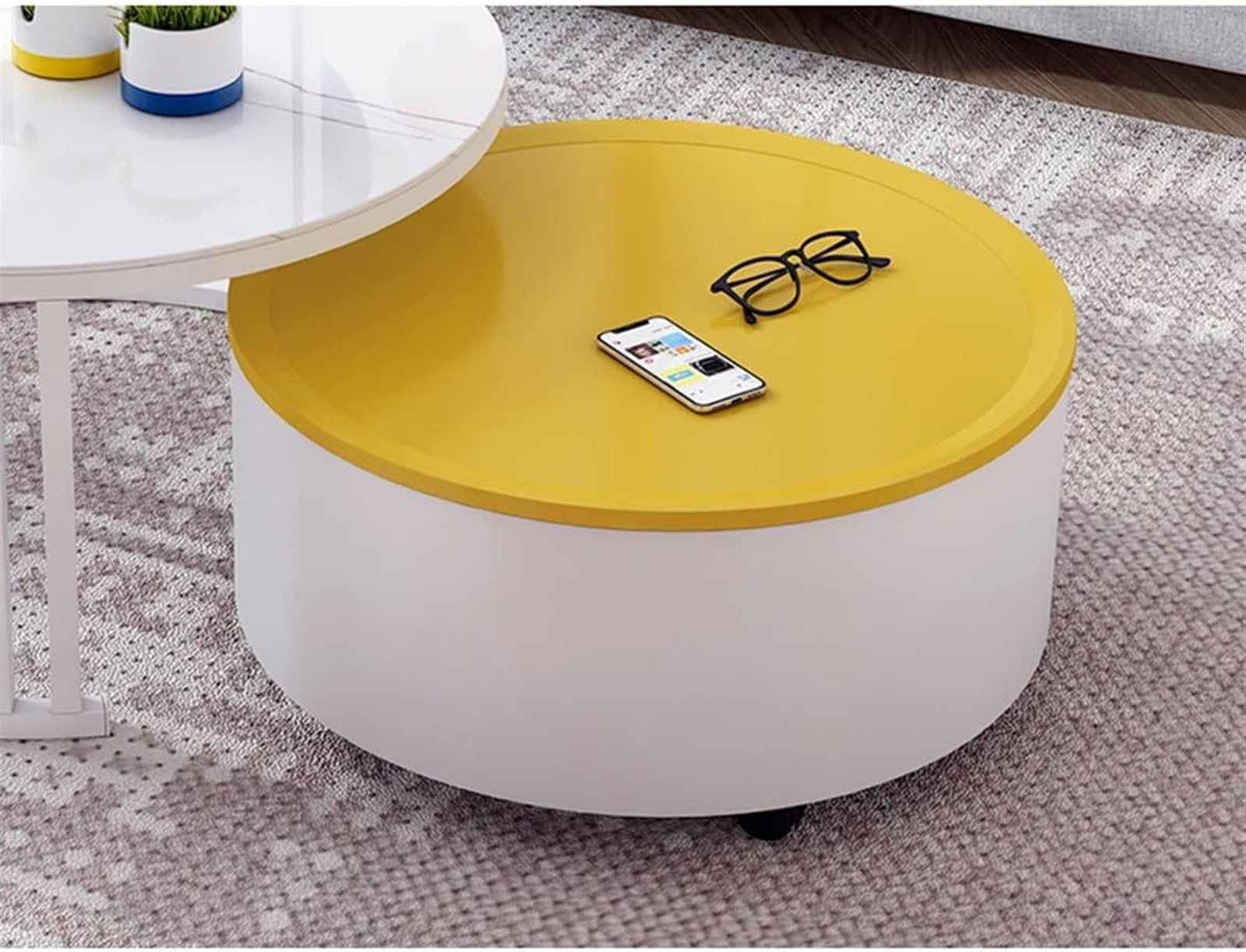 Modern Living Room Coffe Table Stacking End Tables Set of 2 Nesting Tables Large Storage Space