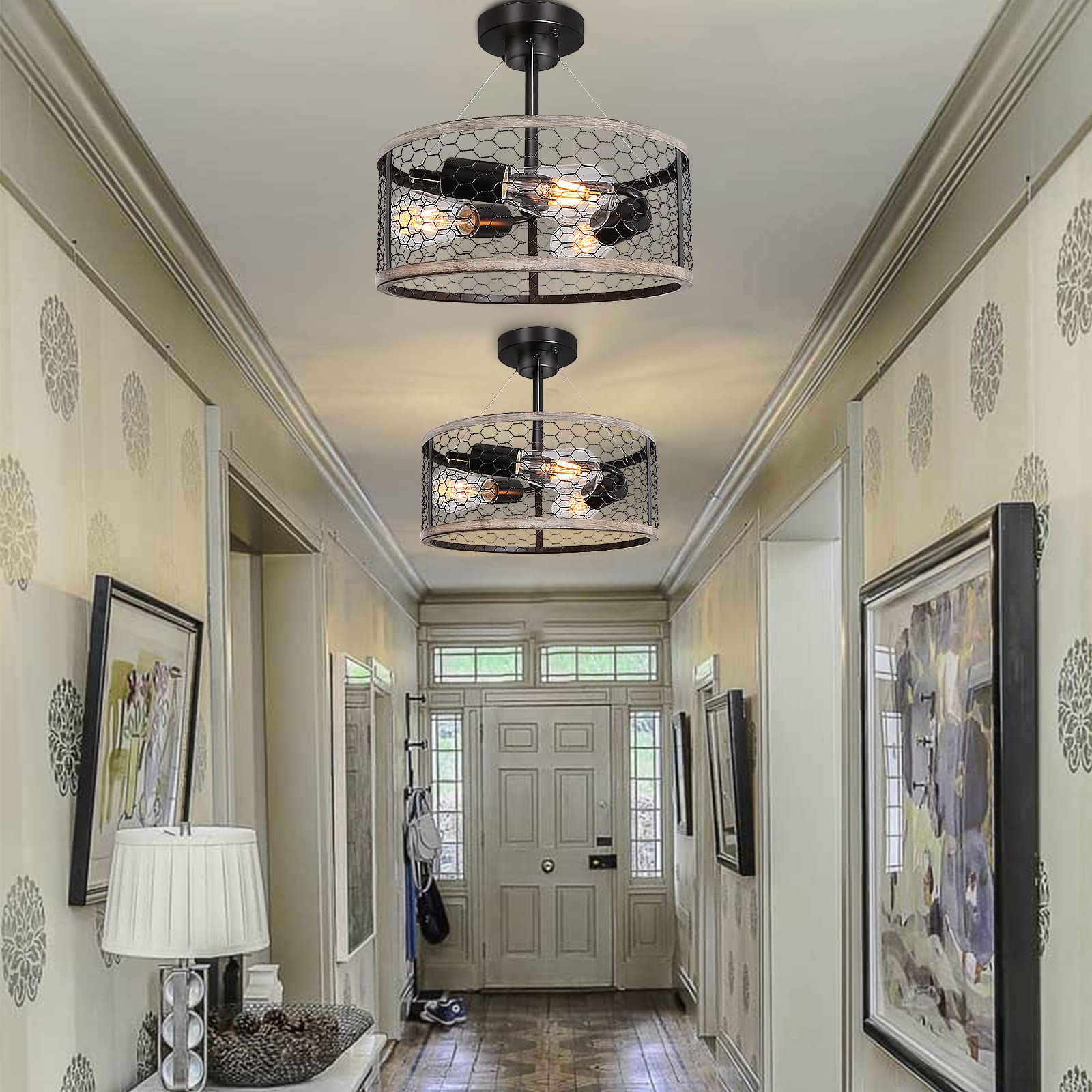 Rustic Ceiling Light Fixture 3-light,Farmhouse Cage Light Fixtures ,Chandeliers