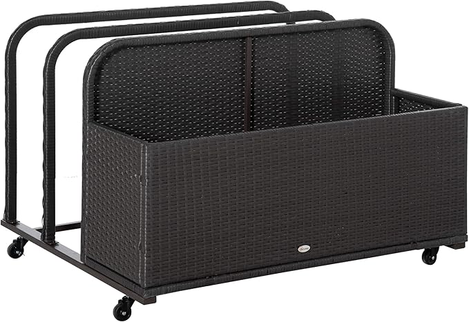 Wicker Patio Pool Float Storage Basket, PE Rattan Outdoor Pool Caddy with Rolling Wheels