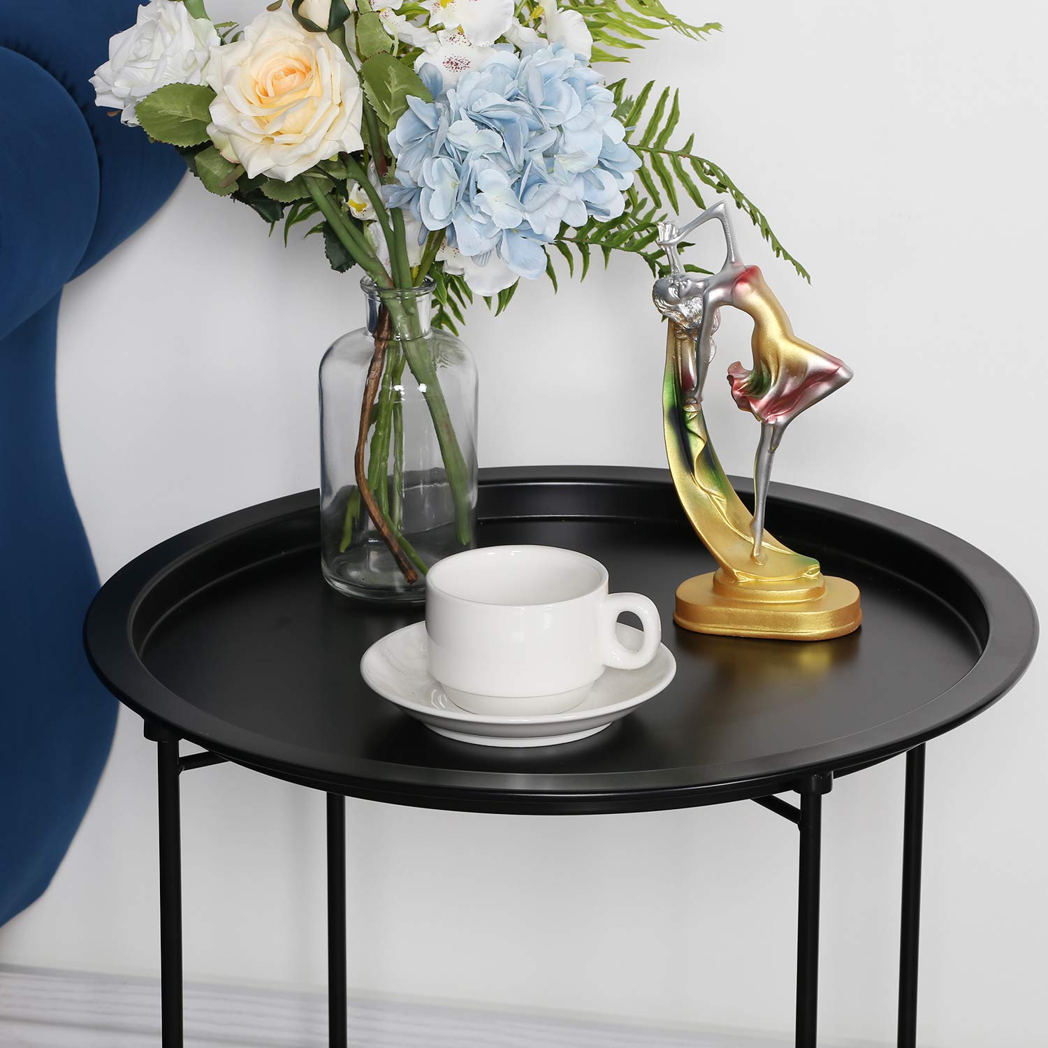 Side Table Round Foldable Tray Metal End Table,Coffee Table,Sofa Table for Bedroom