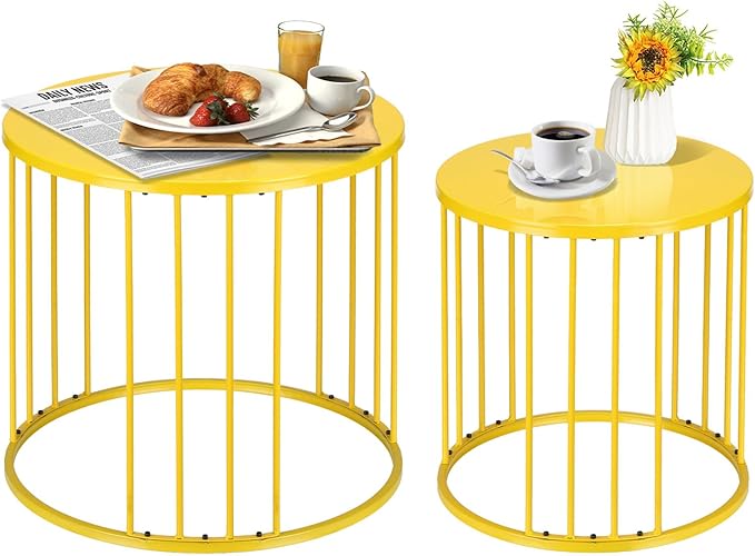 Outdoor Side Table Set of 2, Metal Circle Accent End Tables for Balcony Backyard Garden