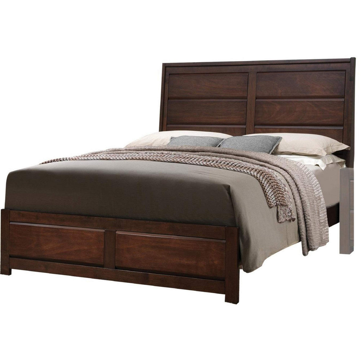 Raised Panel Design Wooden Eastern King Bed with Sleek Legs, Brown
