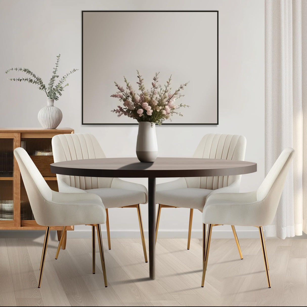 Mid-Century Modern Dining Chairs Set of 2 - White Velvet with Gold Metal Legs