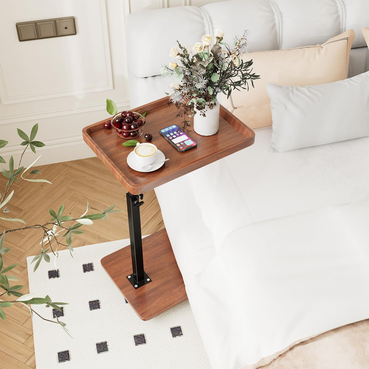 C Table End Table - Adjustable Height 360° Swivel TV Tray Table for Small Spaces