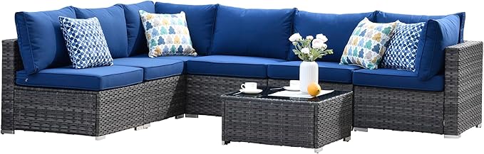 7-Piece Outdoor Wicker Patio Furniture Set, Outside Sectional Sofa Set with Cushions
