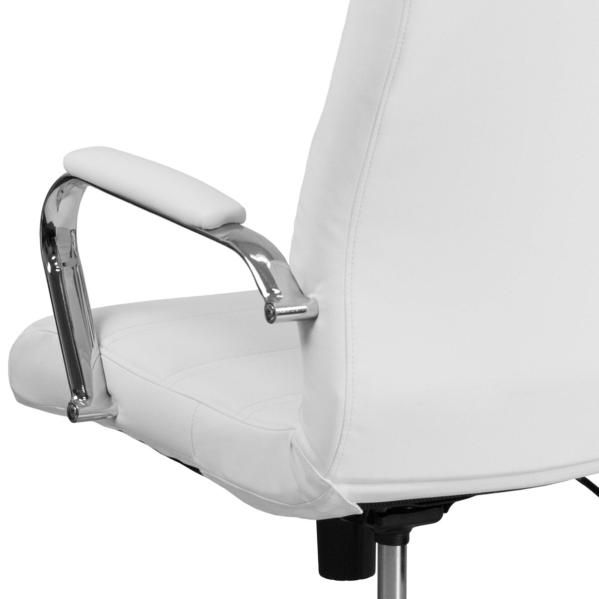 -Back Swivel LeatherSoft Desk Chair with Padded Seat and Armrests, Adjustable Height Padded Office Chair, White/Chrome