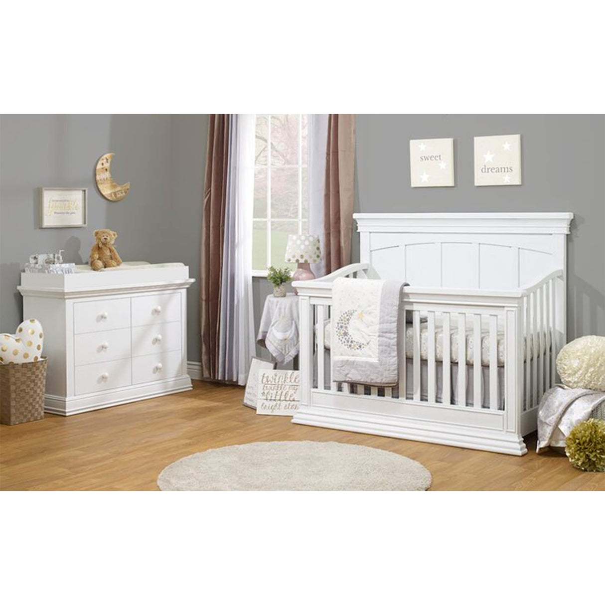 Modesto Crib, Classic 4-In-1 Convertible Crib, White Crib Made of Wood, Non-Toxic Finish