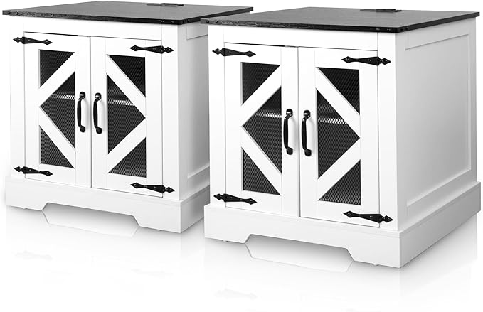 24'' Wood Mid Century Modern Night Stand with Charging Station, Drawers and Adjustable