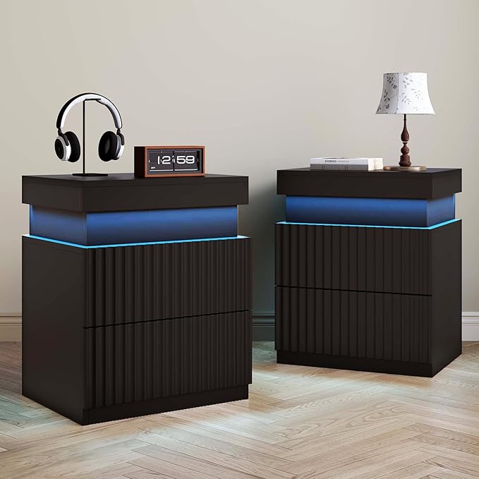 Nightstand Set of 2 Black Nightstand