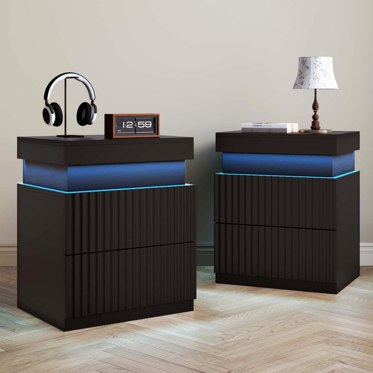 Nightstand Set of 2 Black Nightstand