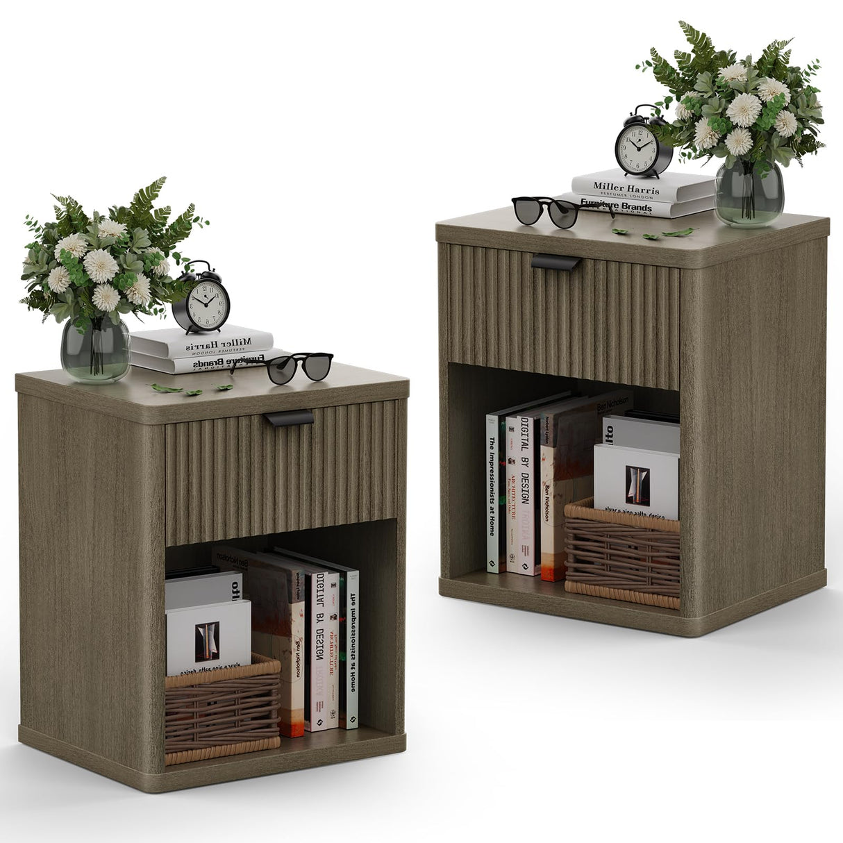 Night Stand Set of 2, Nightstands with Drawer Open Compartment