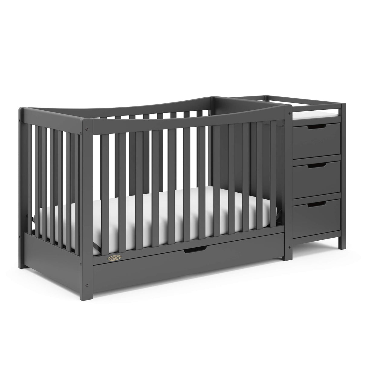 4-in-1 Convertible Crib & Changer with Drawer (Gray) – GREENGUARD Gold Certified, Crib and Changing -Table Combo, Includes Changing Pad, Converts to Toddler Bed, Daybed and Full-Size Bed