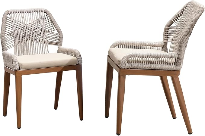 Patio Dining Chair Set 2 Pieces Aluminum Modern Furniture Seating for Garden