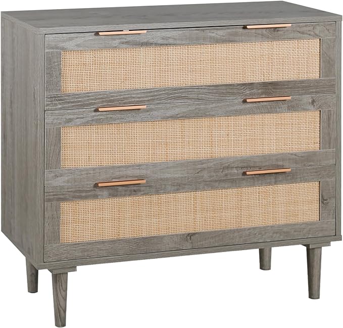 3 Drawer Dresser for Bedroom, Rattan Dresser Modern Closet Dressers Chest of Drawers