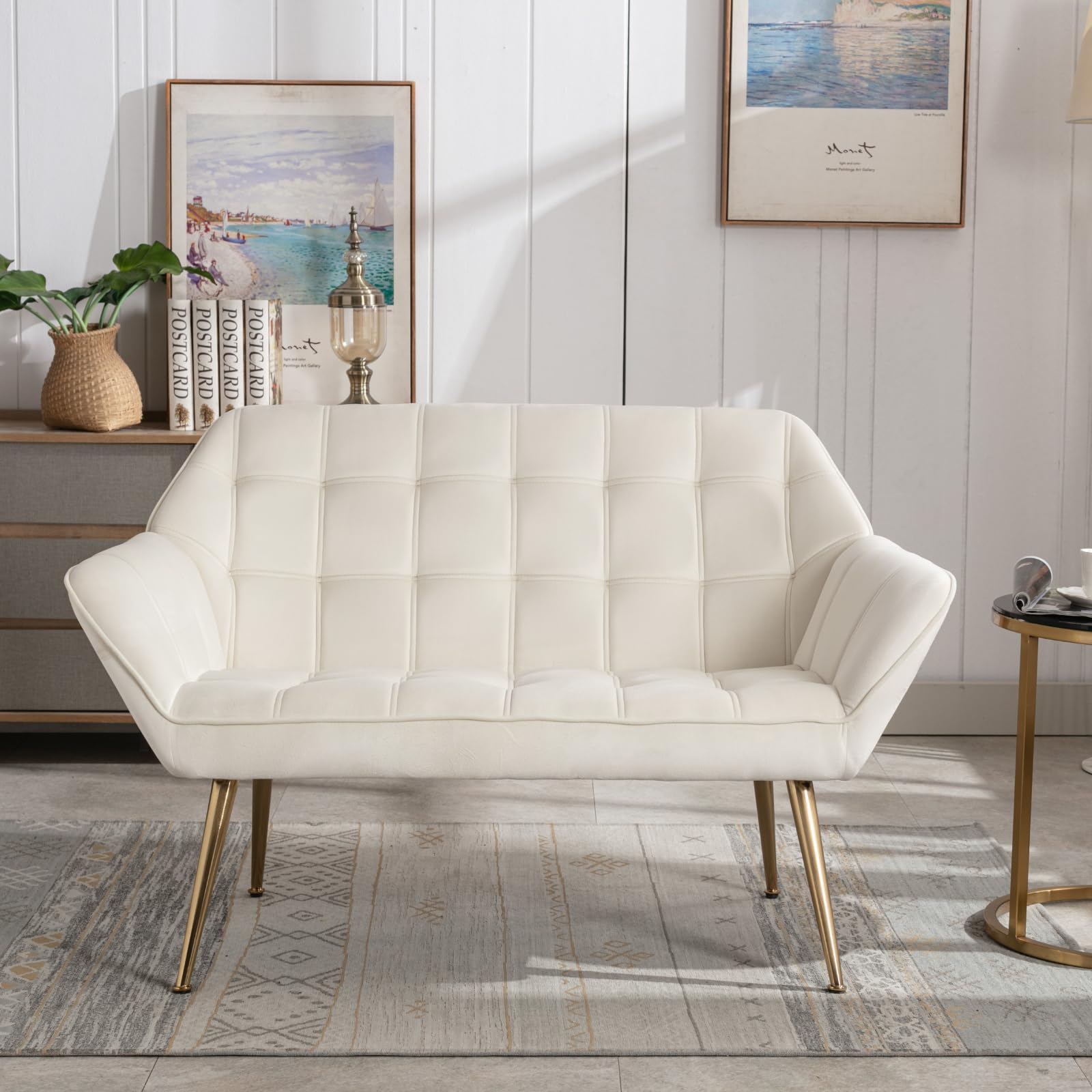 48" Small Loveseat Sofa, Mid Century Modern Velvet Love Seat