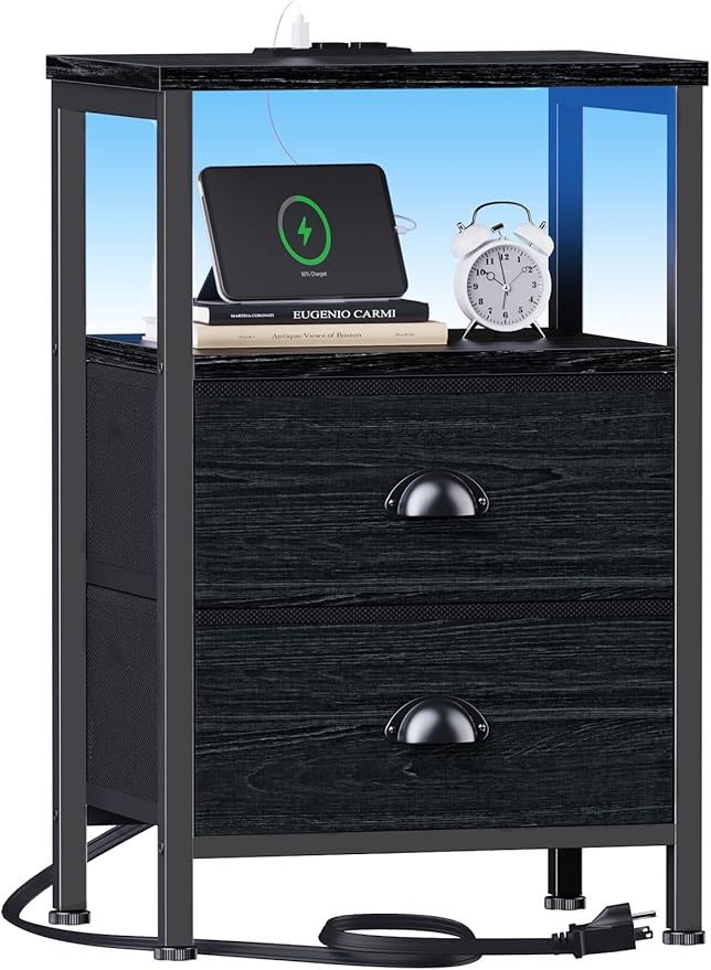 Nightstand with Charging Station, End Table