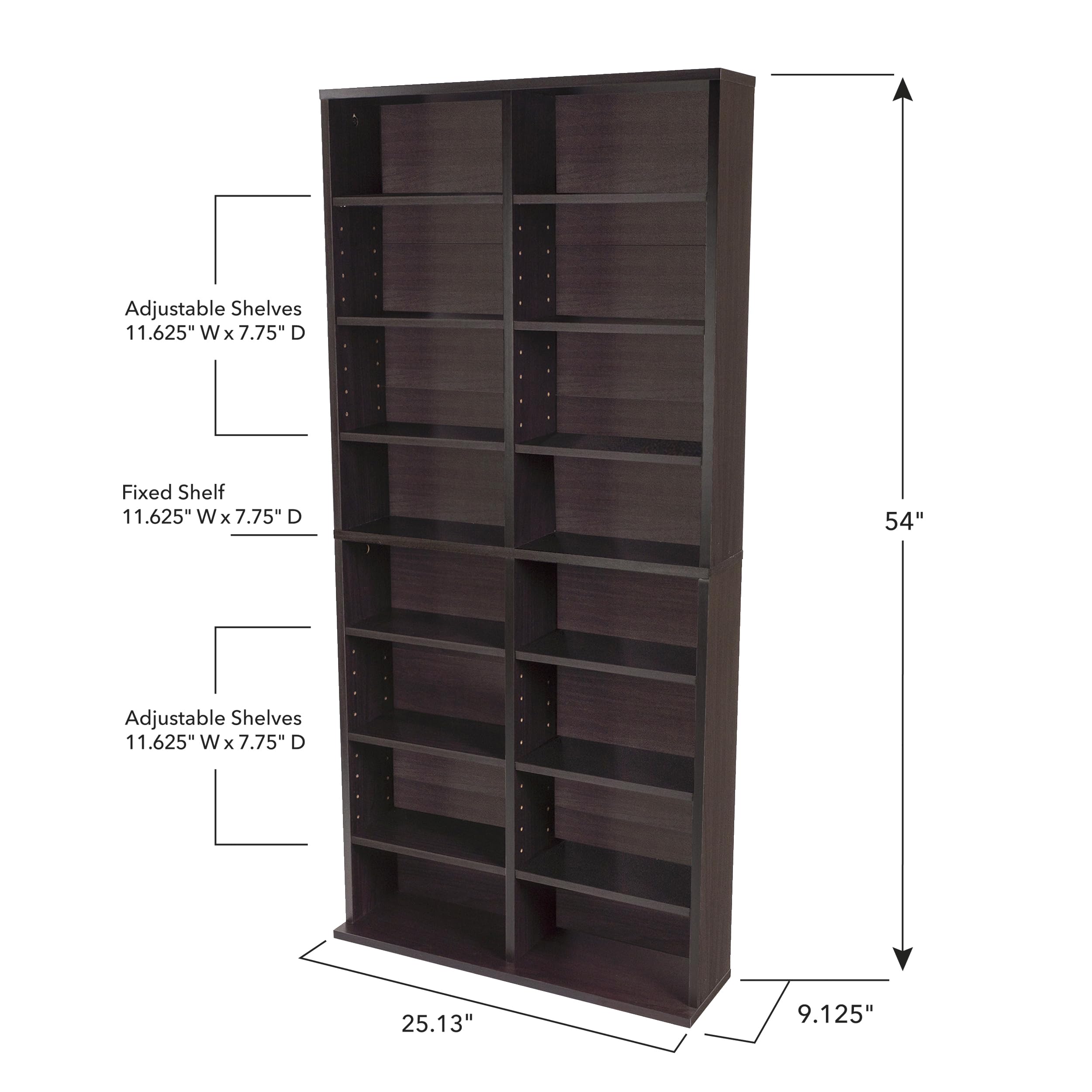 Oskar Adjustable Media Cabinet - Holds 464 CDs, 228 DVDs or 276 Blu-rays