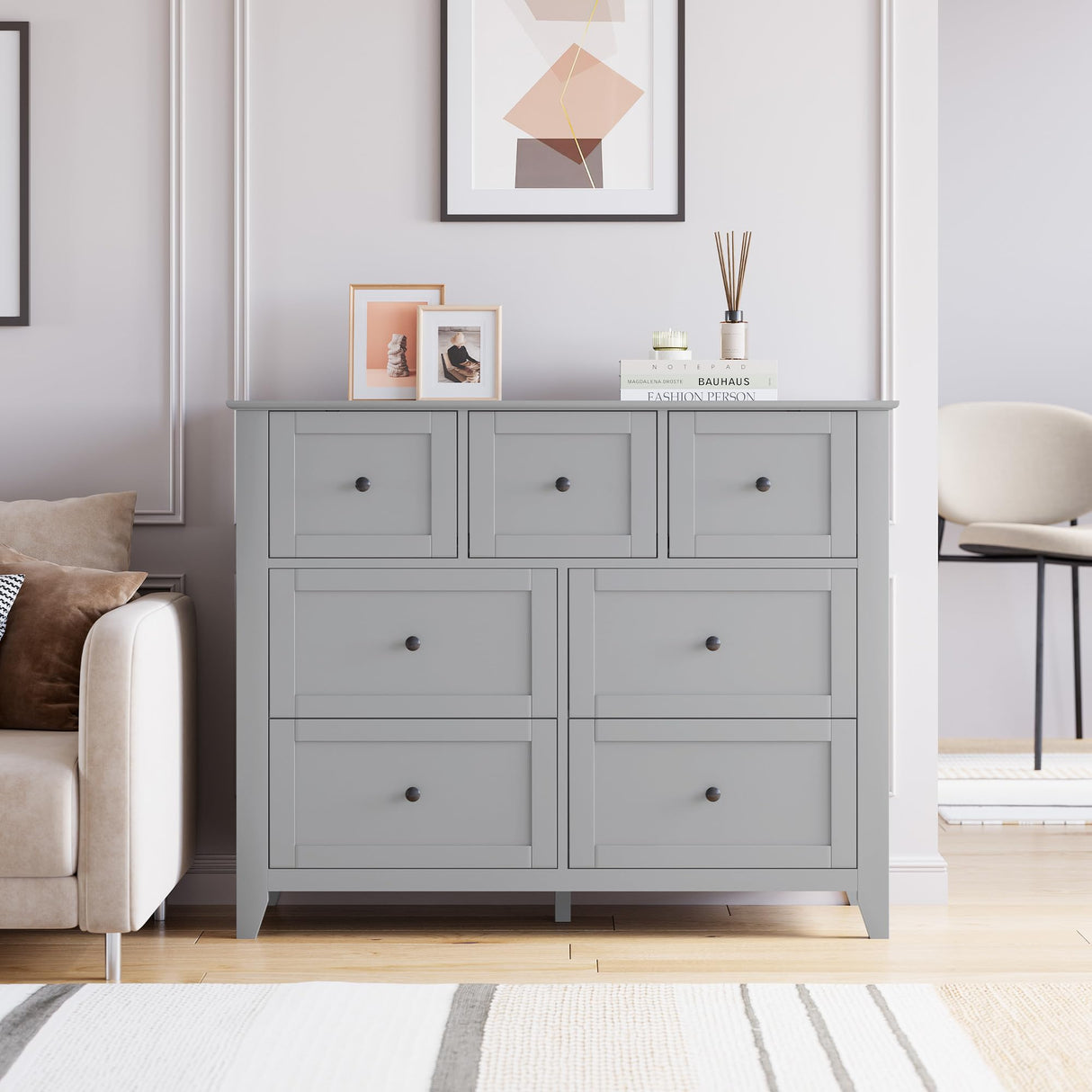 Grey 7 Chest of Drawer Dresser, Modern and Stylish Storage Cabinet