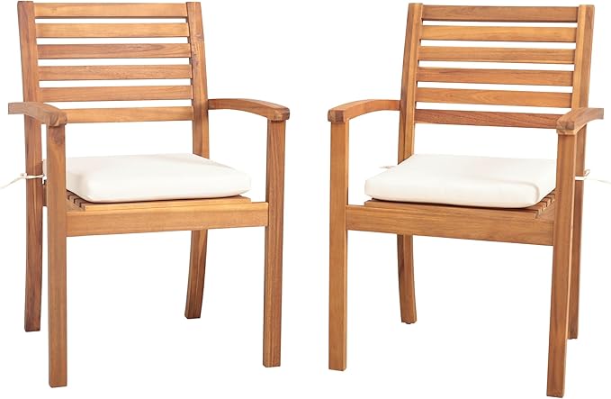 Acacia Wood Patio Dining Chairs, Outdoor Dining Chairs Set of 6
