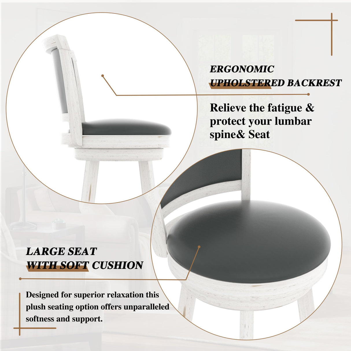 29" Bar Height Swivel Stools, High Back Swivel Bar Stools